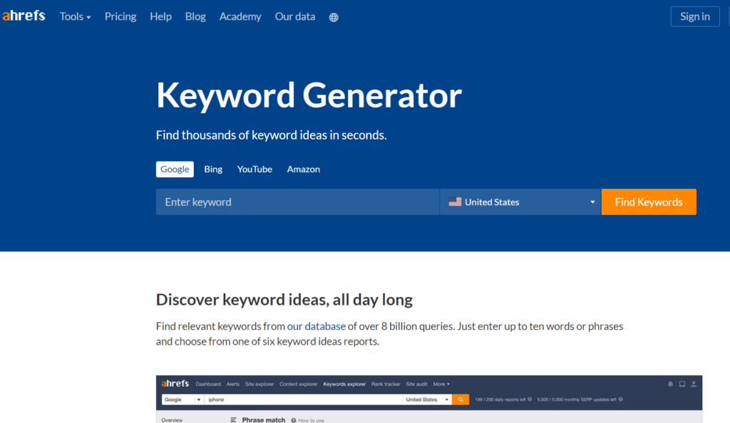 ahrefs free keyword research tool